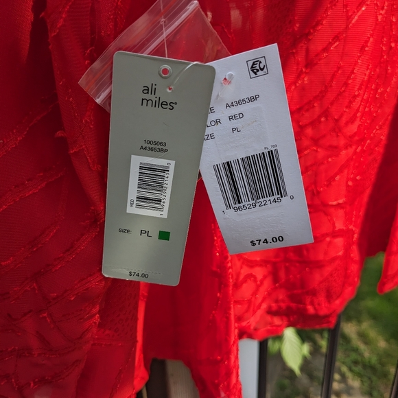Valentine's Day Ali Miles Petite LG Red blouse Stick Buttons Sheer Shiny NWT - Picture 4 of 10